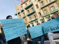 Catania, Sicily, Italy Ã¢â¬â 5 october 2020 supporters of Matteo Salvini show signs with a message of support